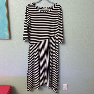 Soft Surroundings Asymmetrical Striped Dress Soft Navy XL 3/4 Sleeve